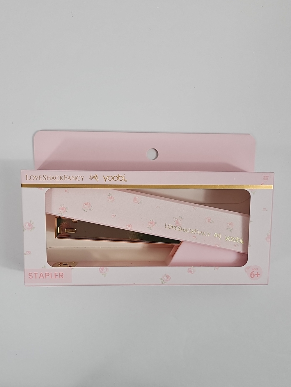 NIB LoveShackFancy x Yoobi Pink Floral Stapler Gold Accent Office Dorm Supplies